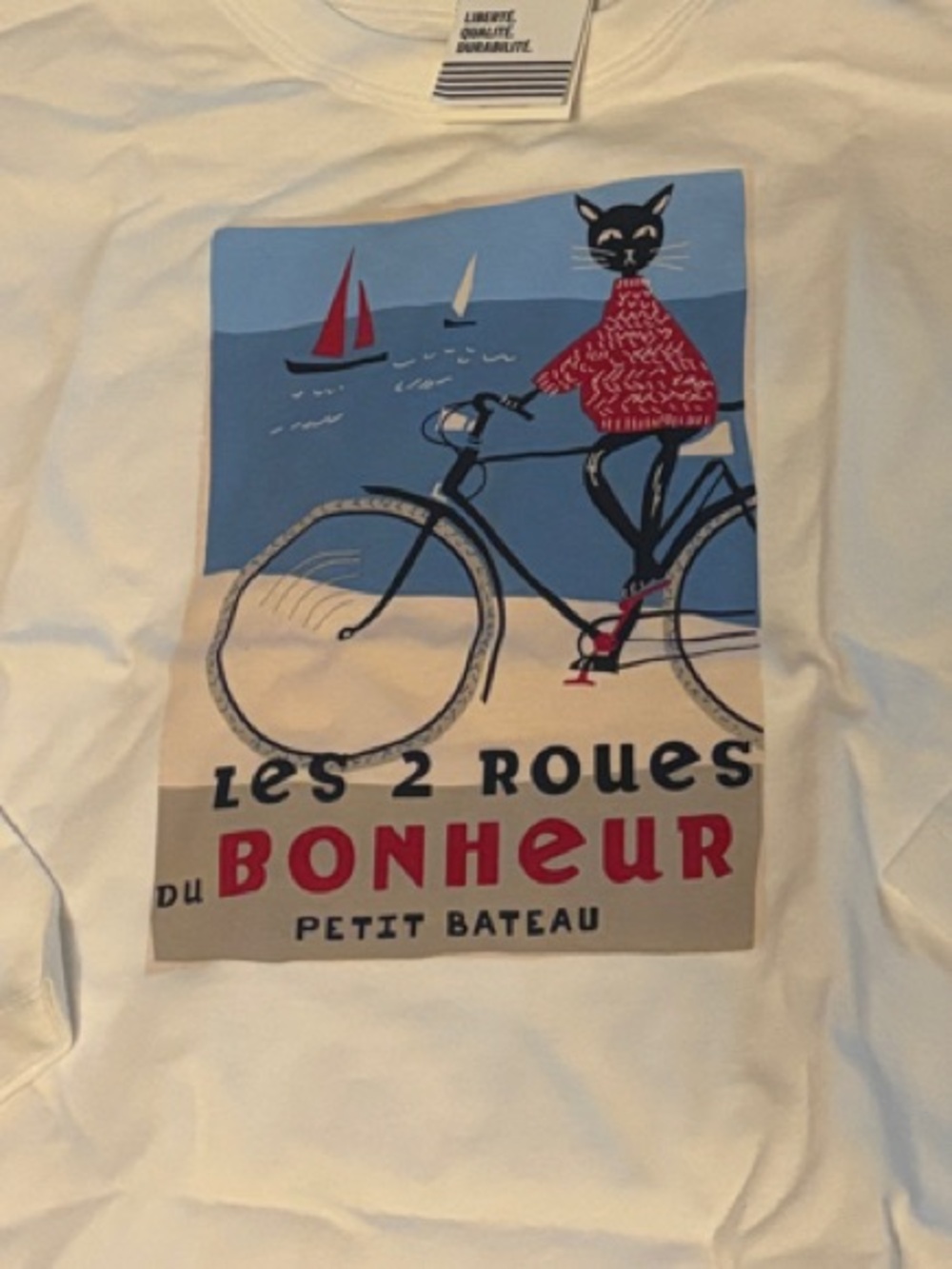 Petit Bateau White Long-Sleeve Tee with Colorful Bicycle Graphic